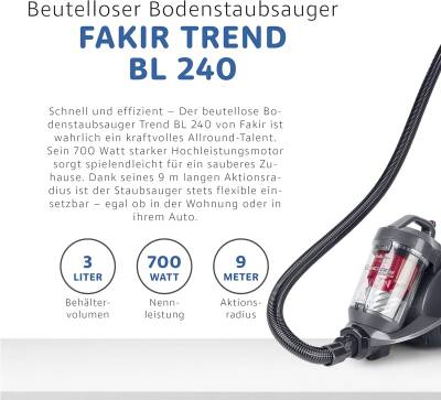 Fakir BL 240 Trend - Toz Torbasız Silindirik Elektrikli Süpürge | HEPA Filtreli, Uzun Kablo ve Yüksek Performanslı Motor | Sessiz Elektrikli Süpürge | Antrasit & Kırmızı | 700 Watt - 3