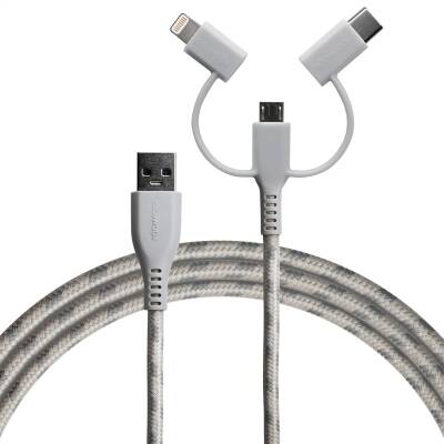 Tide Cable Trio , Tide Kablo Enerji ve Veri Kablosu 3 başlıklı (ligthning ,Usbc,UsbA) - 10